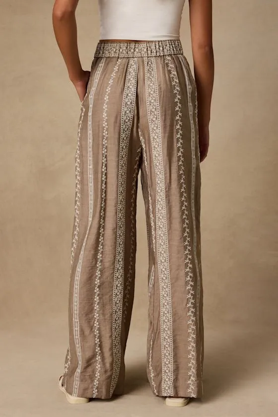 Tasia Taupe Embroidered Wide-Leg Pants sold by Lulus product image thumbnail 3