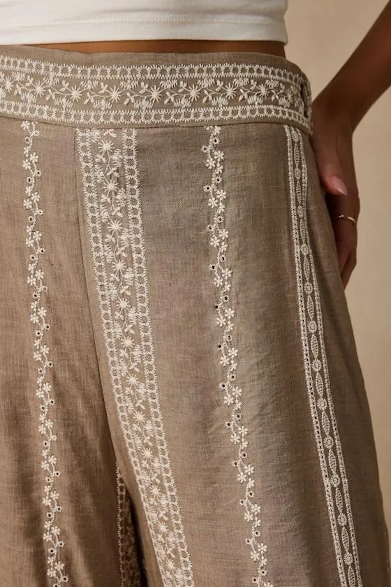 Tasia Taupe Embroidered Wide-Leg Pants sold by Lulus product image thumbnail 4