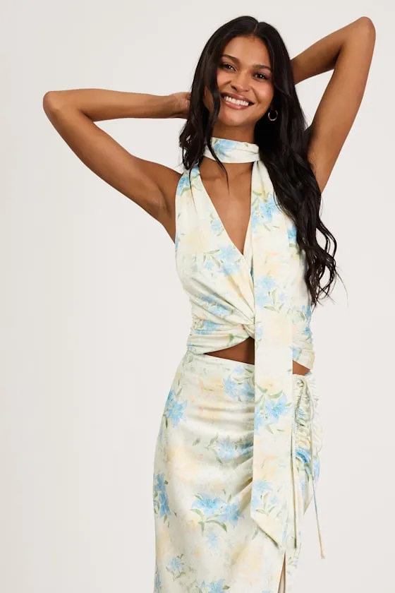 Patrice Cream Multi Floral Sash Scarf Top sold by Lulus
