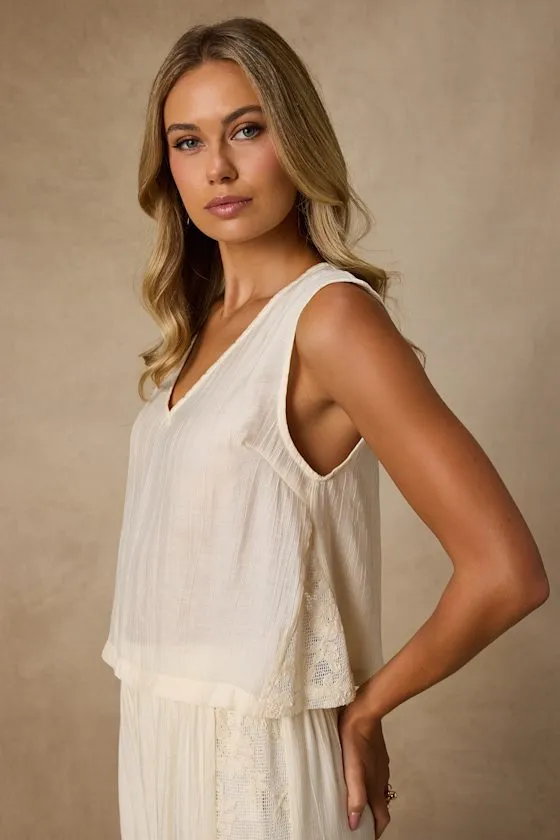 June Cream Crochet Lace Tank Top sold by Lulus product image thumbnail 4
