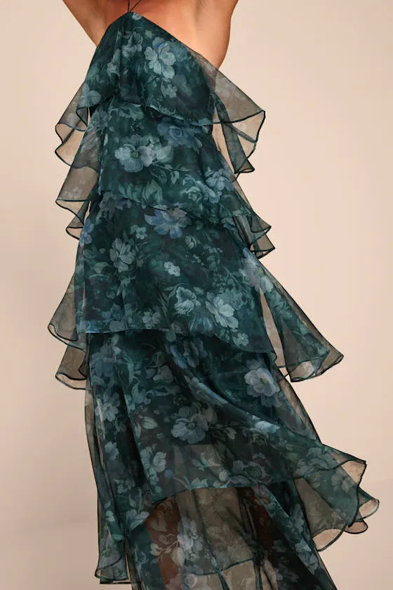 Melody Dark Green Floral Tiered Halter Maxi Dress sold by Lulus product image thumbnail 2
