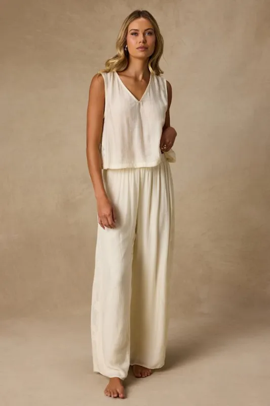 June Cream Crochet Lace Wide-Leg Pants made by Lulus