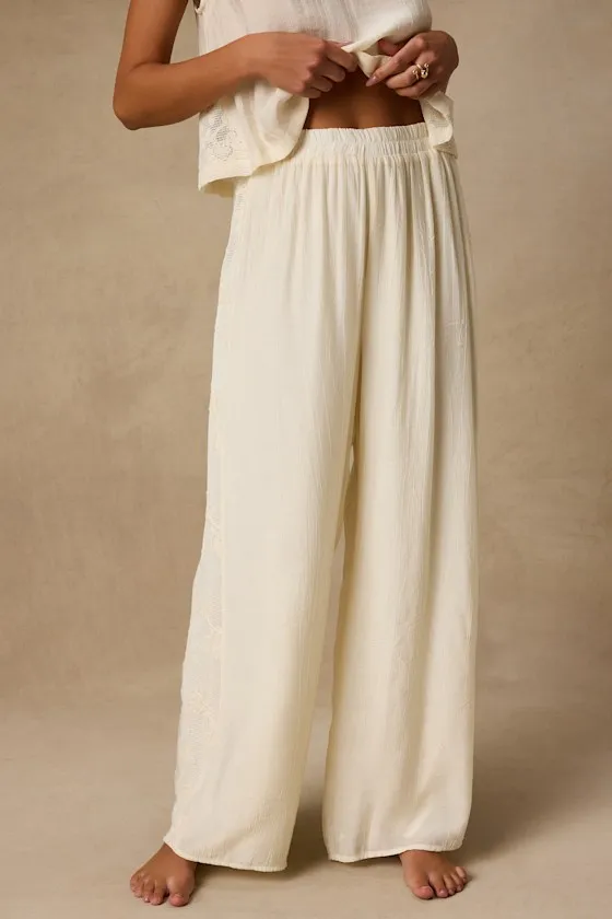 June Cream Crochet Lace Wide-Leg Pants sold by Lulus product image thumbnail 2