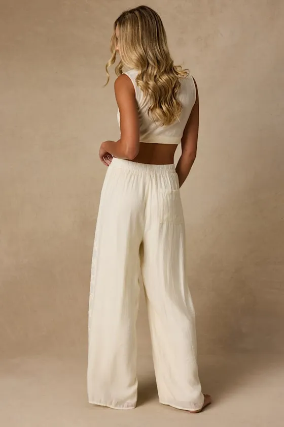 June Cream Crochet Lace Wide-Leg Pants sold by Lulus product image thumbnail 3