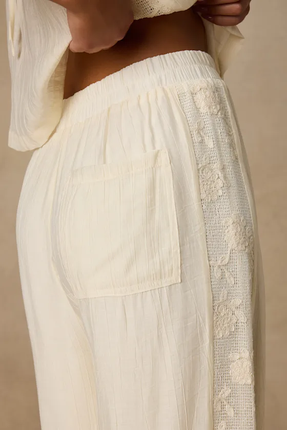 June Cream Crochet Lace Wide-Leg Pants sold by Lulus product image thumbnail 4