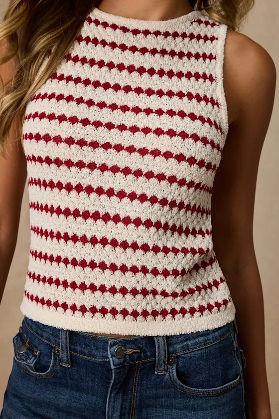 Linley Ivory and Red Striped Knit Tank Top sold by Lulus product image thumbnail 4