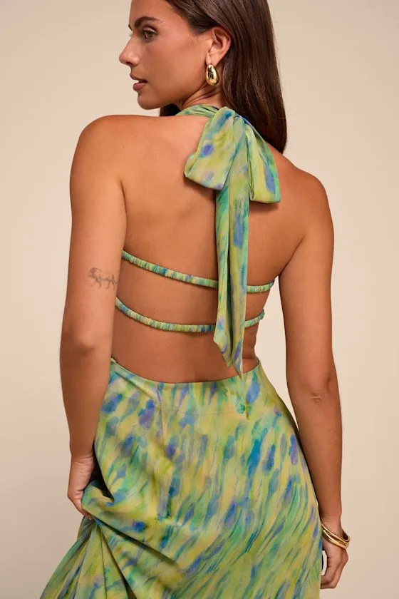 Reyes Green Multi Abstract Halter Midi Dress sold by Lulus product image thumbnail 2