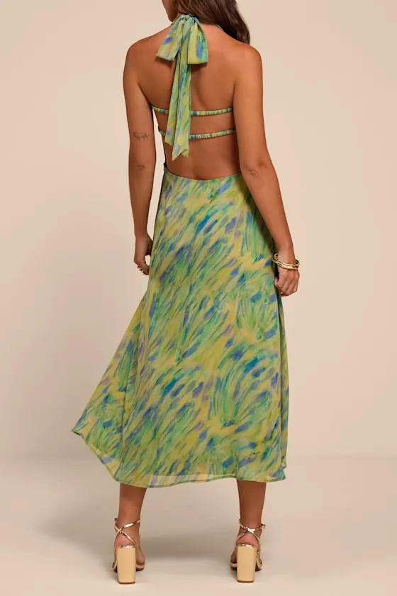 Reyes Green Multi Abstract Halter Midi Dress sold by Lulus product image thumbnail 3