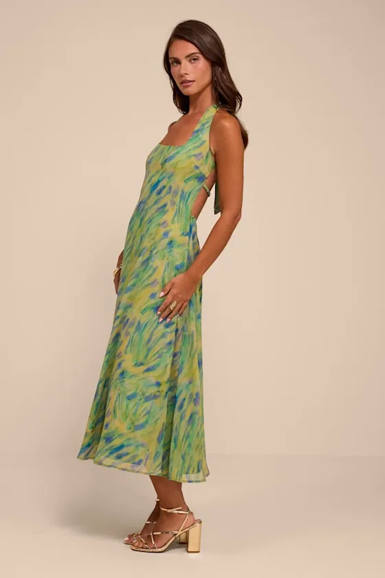 Reyes Green Multi Abstract Halter Midi Dress sold by Lulus product image thumbnail 4