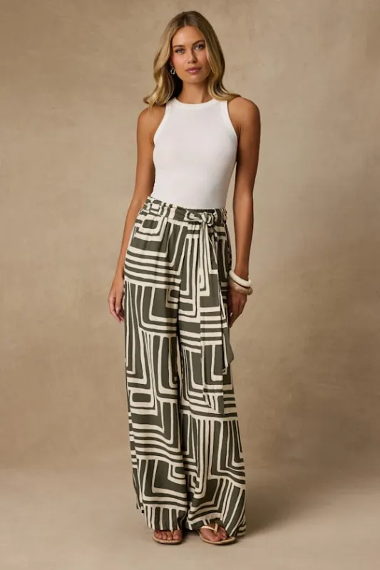 Azariah Olive Green Boho Print Wide-Leg Pants made by Lulus