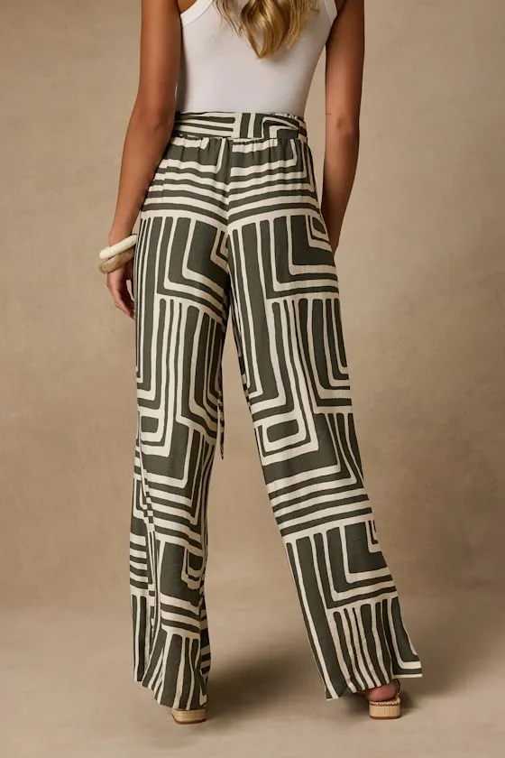 Azariah Olive Green Boho Print Wide-Leg Pants sold by Lulus product image thumbnail 3