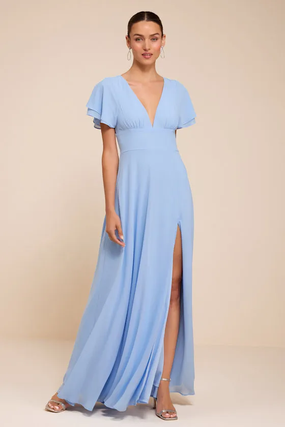 Promise Of Love Light Blue Flutter Sleeve Maxi Dress sold by Lulus