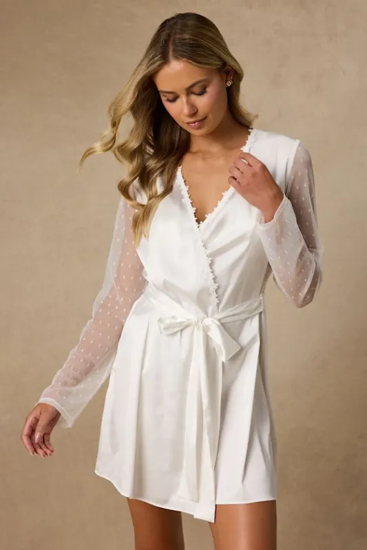 Graciela Ivory Satin Long Sleeve Robe made by Lulus