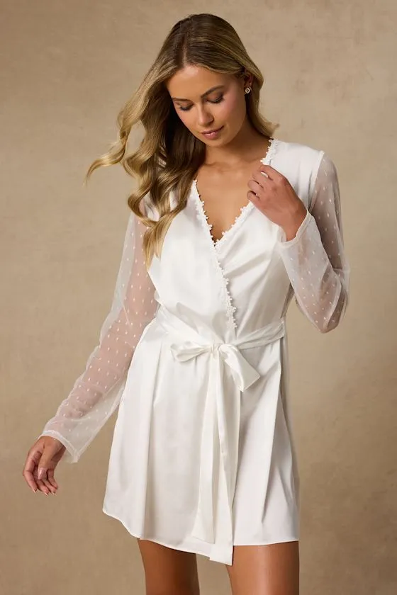 Graciela Ivory Satin Long Sleeve Robe sold by Lulus