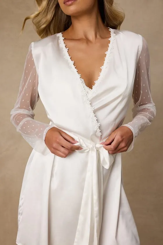 Graciela Ivory Satin Long Sleeve Robe sold by Lulus product image thumbnail 4