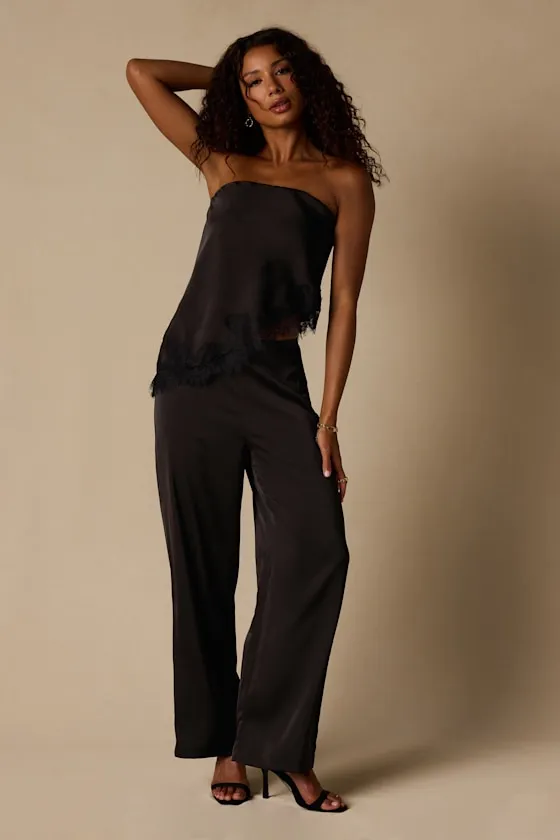 Amaya Black Satin Lace Asymmetrical Top sold by Lulus product image thumbnail 3