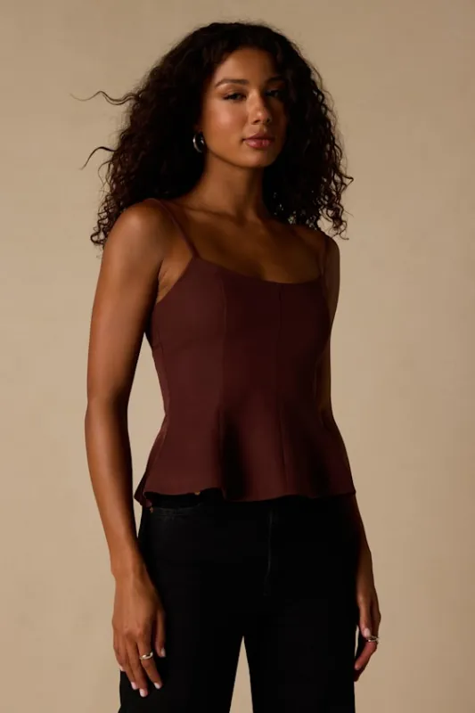 Sanvi Dark Brown Peplum Cami Top made by Lulus