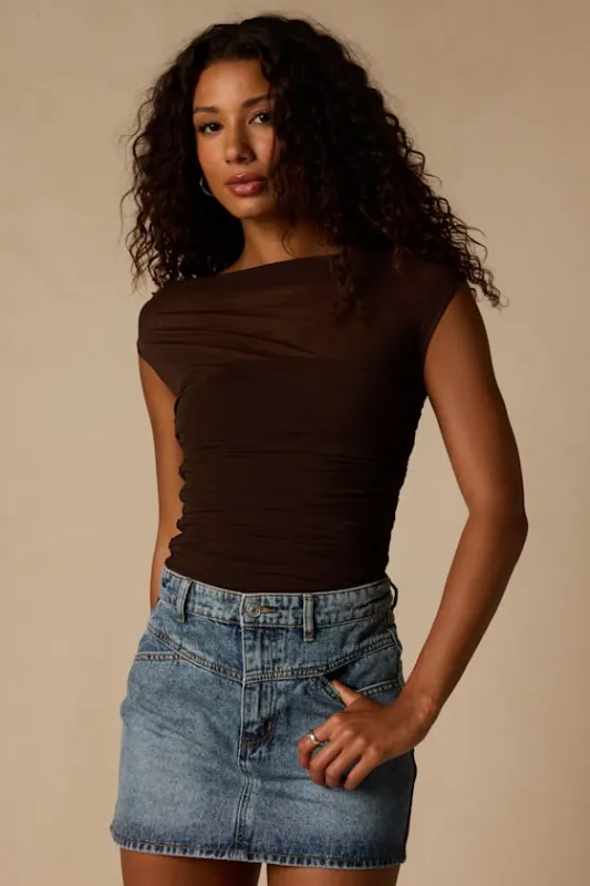 Sloan Brown Mesh Cap Sleeve Top made by Lulus