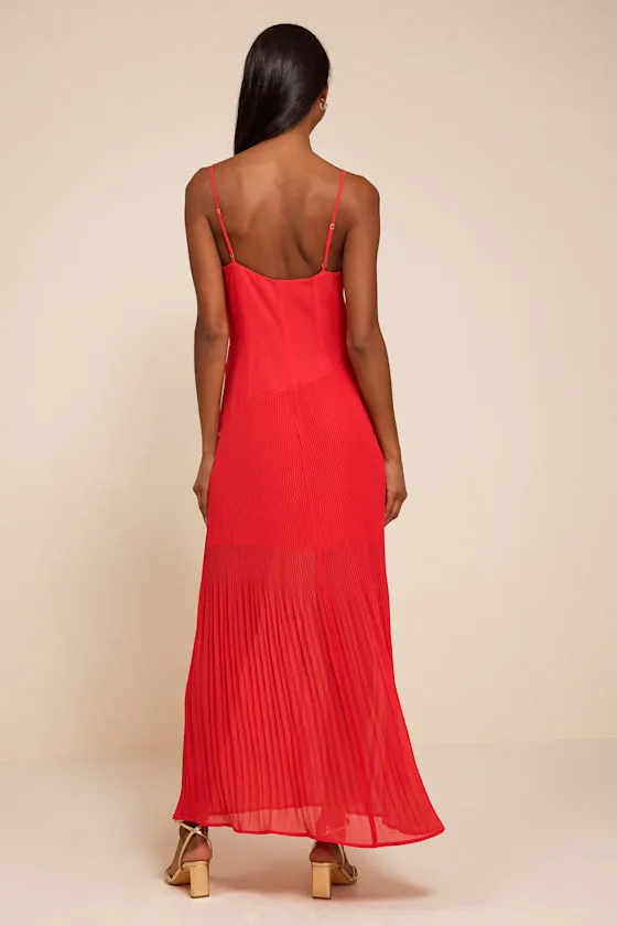 Mura Bright Red Mesh Drop Waist Midi Dress sold by Lulus product image thumbnail 3