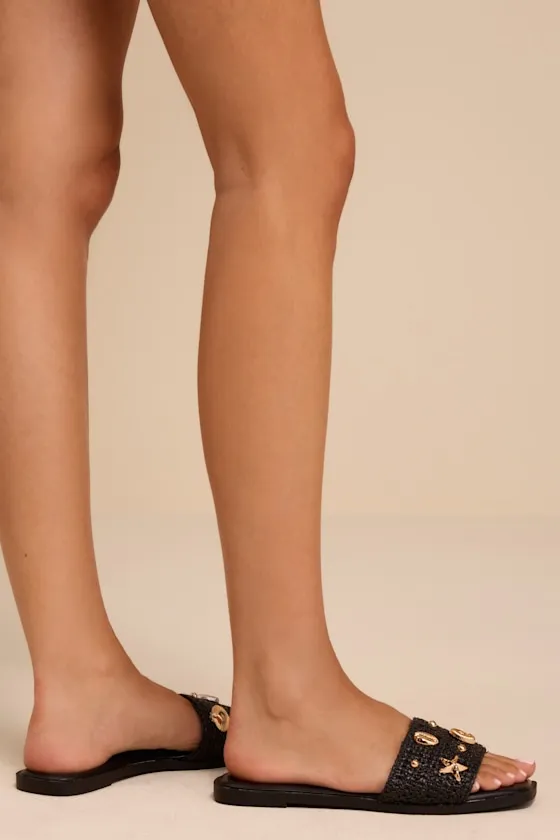 Layan Black Seashell Slide Sandals sold by Lulus product image thumbnail 2