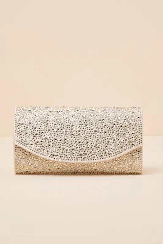 Bindi Champagne Rhinestone Crossbody Clutch made by Lulus