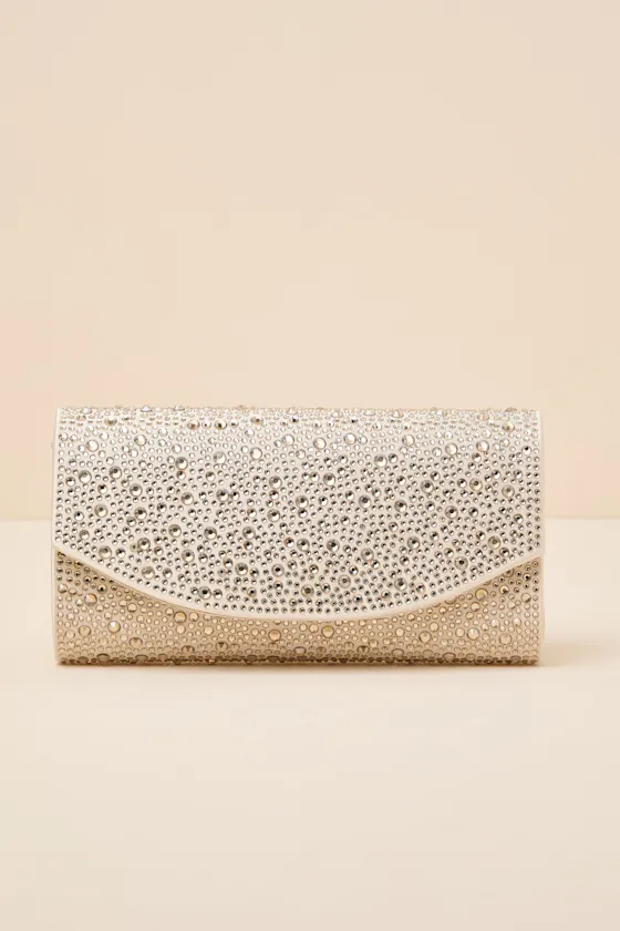 Bindi Champagne Rhinestone Crossbody Clutch sold by Lulus
