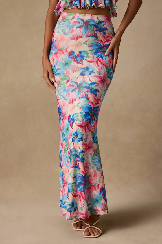 Romina Pink Multi Floral Mesh Maxi Skirt sold by Lulus product image thumbnail 2