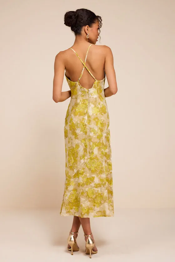 Neida Yellow Floral Burnout Cowl Neck Midi Dress sold by Lulus product image thumbnail 3