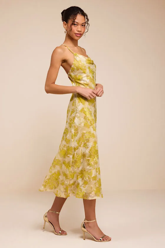 Neida Yellow Floral Burnout Cowl Neck Midi Dress sold by Lulus product image thumbnail 4