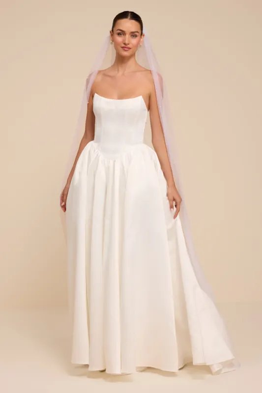 Jade White Satin Bustier Lace-Up Maxi Dress made by Lulus