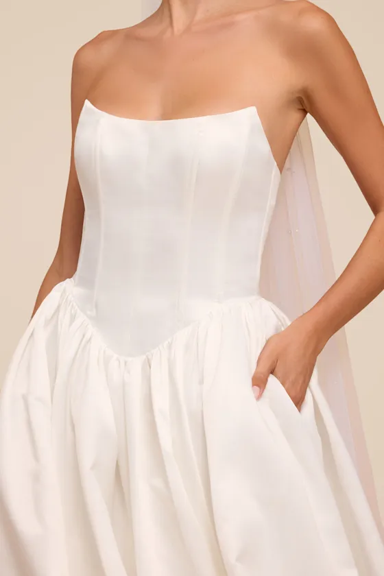 Jade White Satin Bustier Lace-Up Maxi Dress sold by Lulus product image thumbnail 2