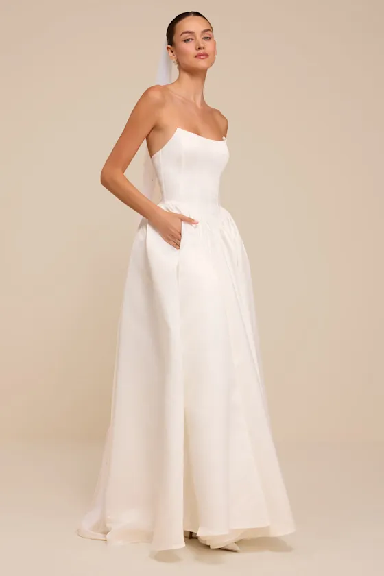 Jade White Satin Bustier Lace-Up Maxi Dress sold by Lulus product image thumbnail 4