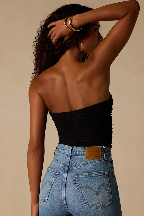 Niv Black Mesh Ruched Bodysuit sold by Lulus product image thumbnail 2
