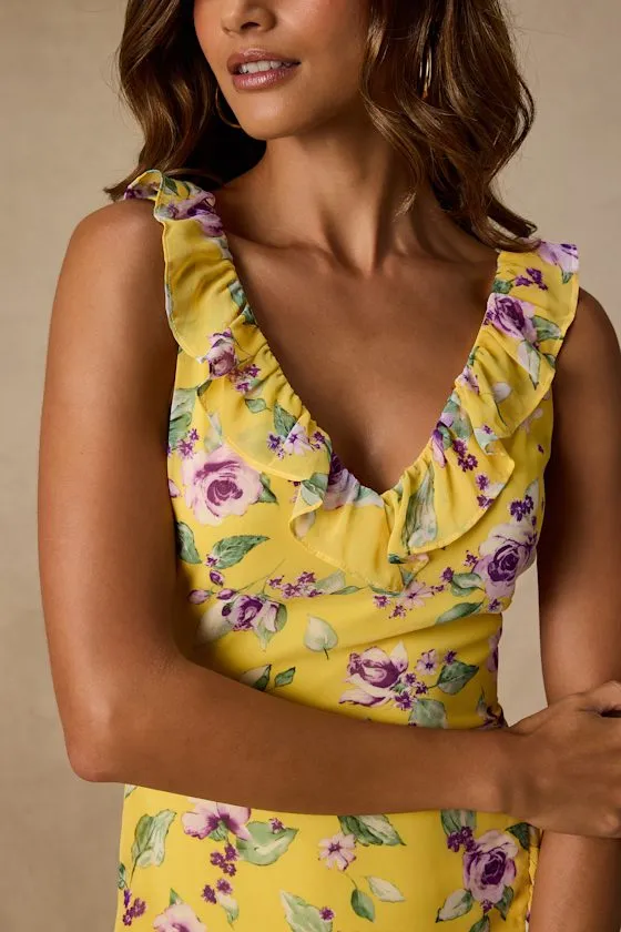 Rio Yellow Multi Floral Ruffled Midi Dress sold by Lulus product image thumbnail 4