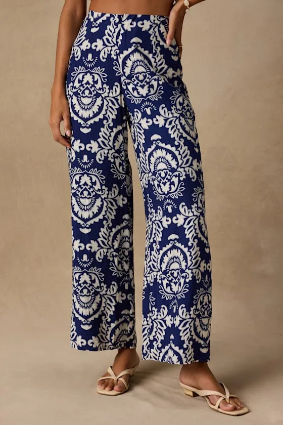 Caliana Blue and Ivory Boho Print Wide-Leg Pants sold by Lulus product image thumbnail 2