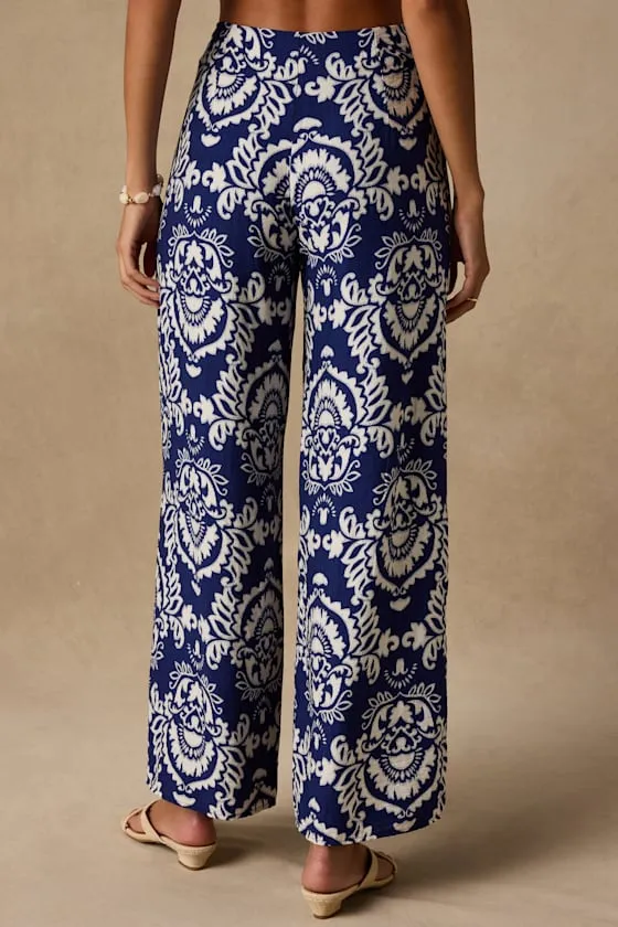 Caliana Blue and Ivory Boho Print Wide-Leg Pants sold by Lulus product image thumbnail 3