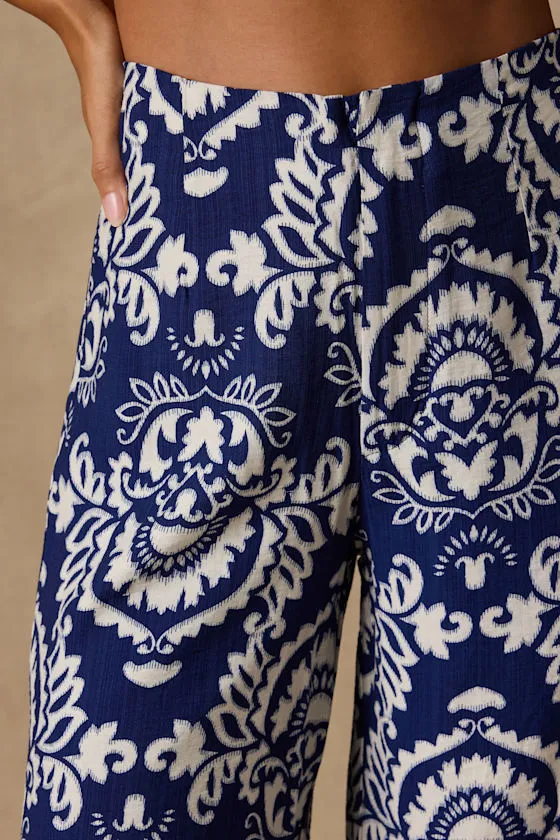 Caliana Blue and Ivory Boho Print Wide-Leg Pants sold by Lulus product image thumbnail 4