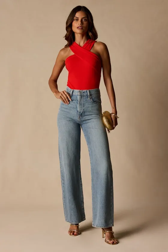 Berlinda Red Orange Cross-Front Bodysuit sold by Lulus product image thumbnail 3