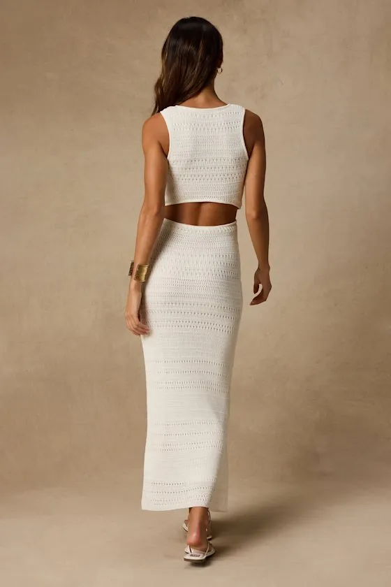 Shenoah White Crochet Cutout Sleeveless Midi Dress sold by Lulus product image thumbnail 3