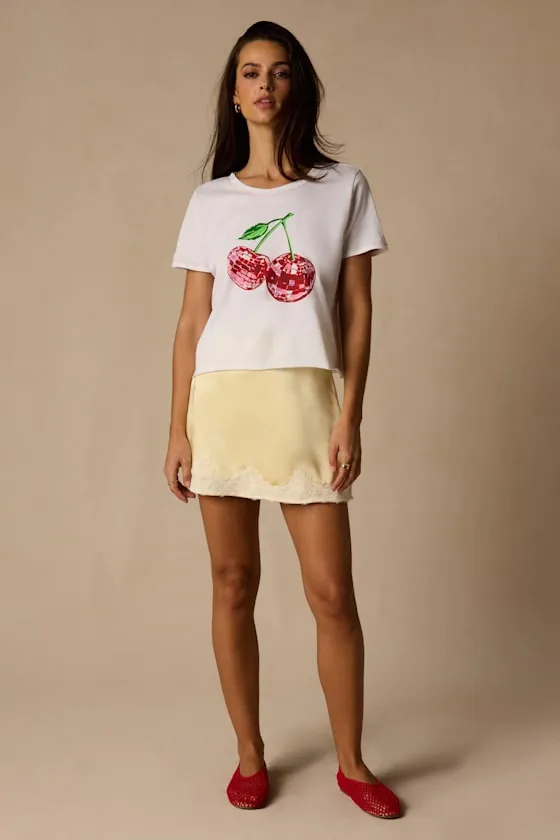Disco Cherry White Cropped Graphic Tee sold by Lulus product image thumbnail 3
