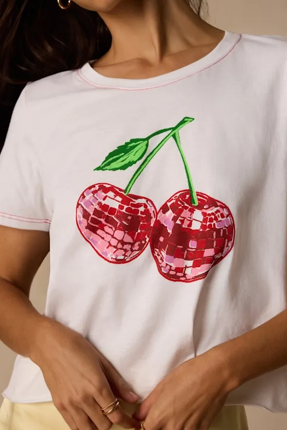Disco Cherry White Cropped Graphic Tee sold by Lulus product image thumbnail 4