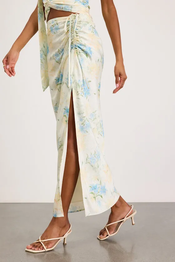 Patrice Cream Multi Floral Ruched Maxi Skirt sold by Lulus product image thumbnail 2