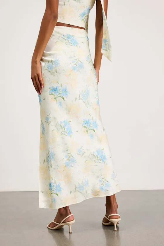Patrice Cream Multi Floral Ruched Maxi Skirt sold by Lulus product image thumbnail 3