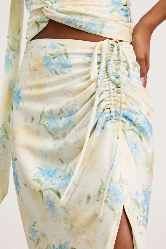 Patrice Cream Multi Floral Ruched Maxi Skirt sold by Lulus product image thumbnail 4