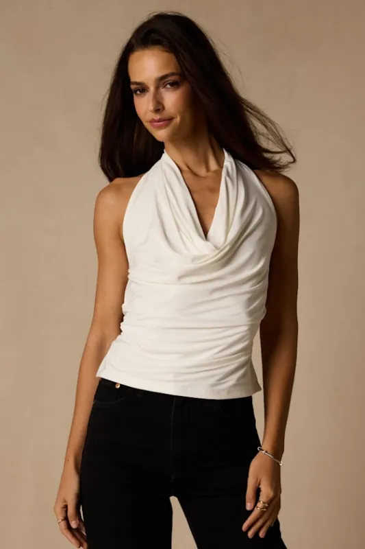 Luz Ivory Cowl Neck Backless Top made by Lulus