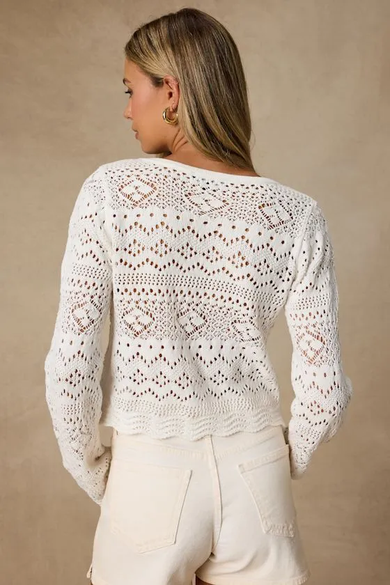 Clea Ivory Crochet Button-Front Cardigan sold by Lulus product image thumbnail 2