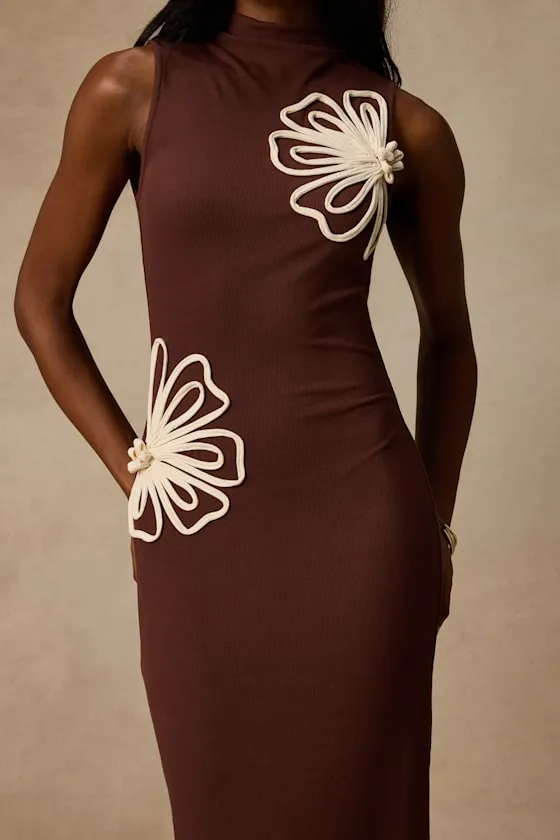 Eviee Brown Sweater Knit Embroidered Midi Dress sold by Lulus product image thumbnail 3
