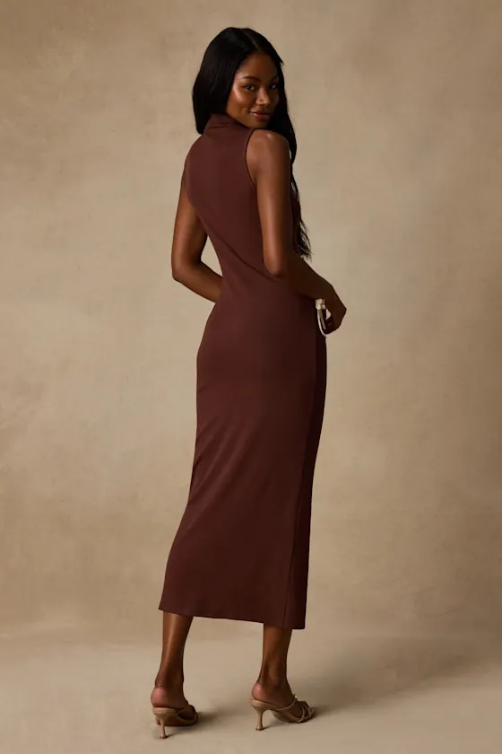 Eviee Brown Sweater Knit Embroidered Midi Dress sold by Lulus product image thumbnail 4