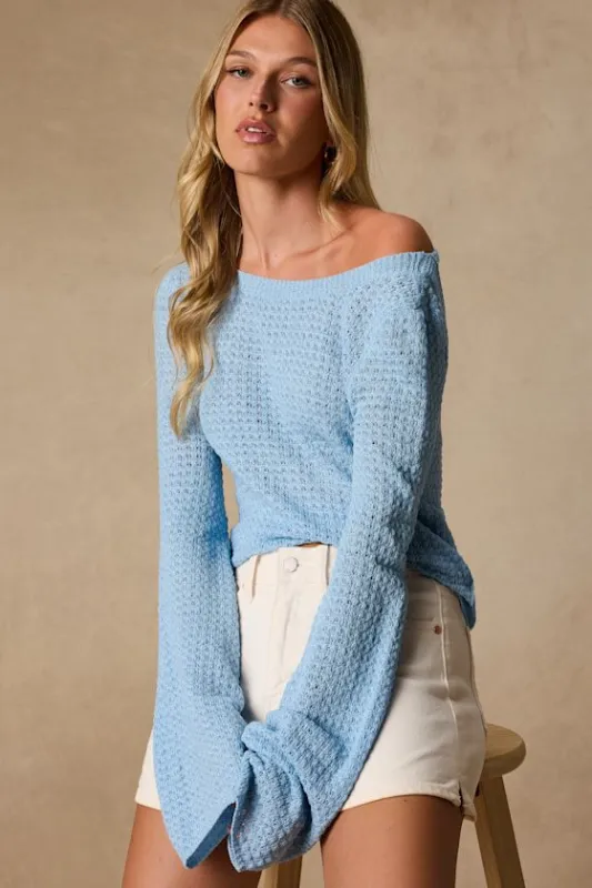 Akoya Light Blue Tie-Back Sweater Knit Top made by Lulus