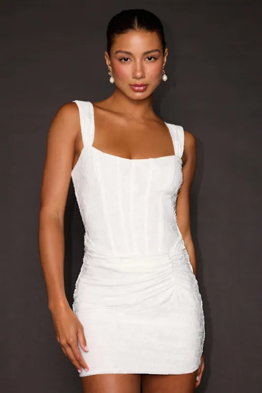Celeste Ivory Floral Burnout Bustier Mini Dress made by Lulus